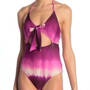 SPLENDID Tie Dye Bow Front One Piece Swimsuit Pink NWT XS Small Medium